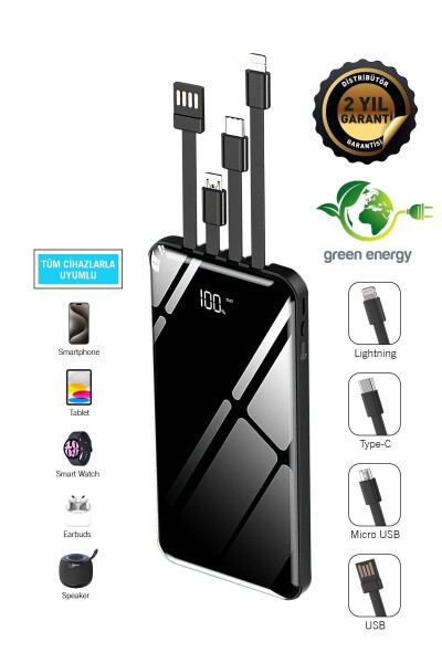 10,000 Mah Prime Digital Display Built-in Multi-Cable Power Bank, Black, Portable Charger - 1