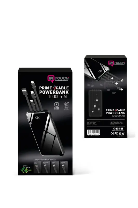 10.000 Mah Prime Dijital Göstergeli Dahili Çoklu Kablolu Powerbank,siyah,taşınabilir Şarj Cihazı - Siyah - 9