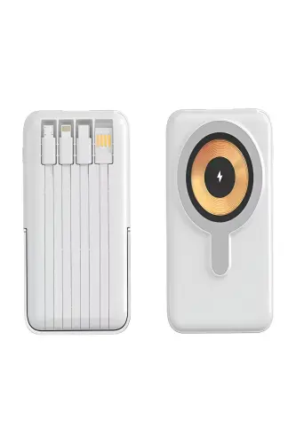 10000mAh Magsafe Kablosuz Powerbank 15W & USB 22.5W Type-C PD Hızlı Şarj Taşınabilir Güç Bankası - İnci Beyaz - 8