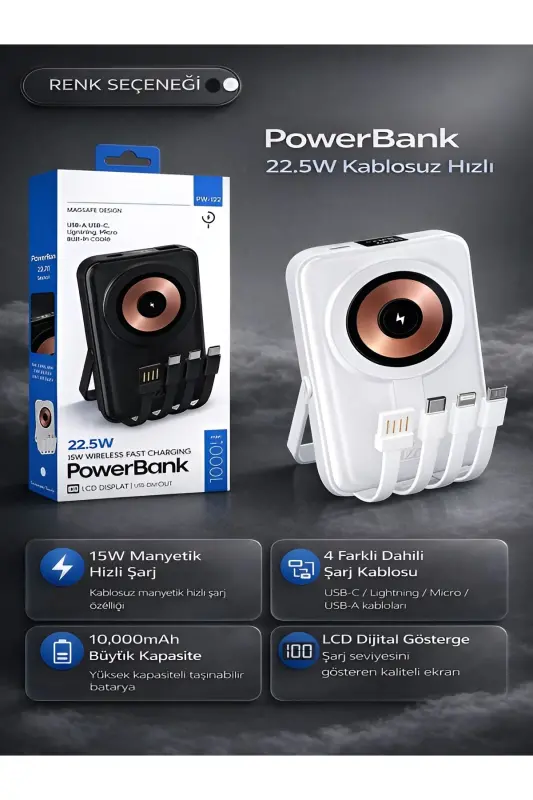 10000mah Simsiz 22.5w Magsafe Ko'chma Batareya Powerbank iPhone Telefon Zaryadlovchi Qurilmasi - 7