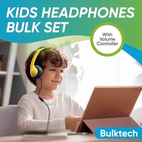 1000 Pack Bulk Wired On-Ear Leather Headphones with 3.5mm Connector and Remote Control for Volume, Multi - BULKTECH