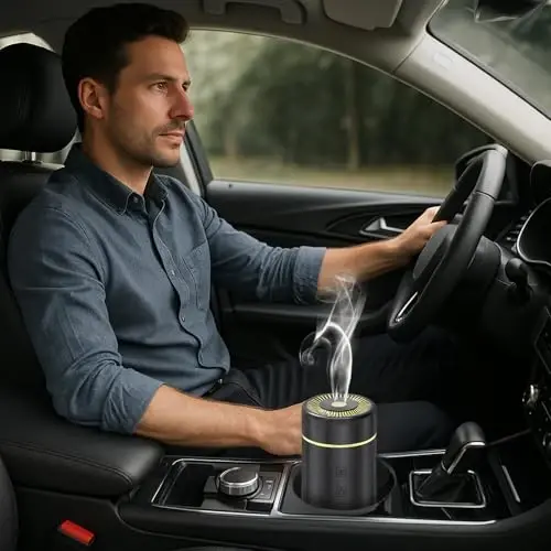 100ML Car Diffusers for Essential Oils, Rechargeable Battery Powered Cordless Portable Humidifier with 7 LED Color Changing Lights 2 Timer Modes for Car,Travel (Black) - 7