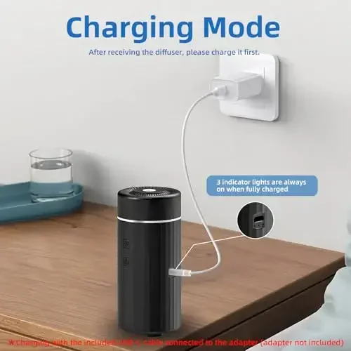 100ML efir moylari uchun avtomobil diffuzorlari, qayta zaryadlanuvchi batareyali simsiz portativ namlagich, 7 LED rang o'zgartiruvchi chiroq, avtomobil, sayohat uchun 2 ta taymer rejimi (qora) - 3