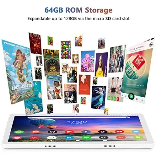 FEONAL Tablet 10.1 inch Android 12 Tablet 2024 Latest Update Octa-Core Processor with 64GB Storage, Dual 13MP+5MP Camera, WiFi, Bluetooth, GPS, 512GB Expand Support, IPS Full HD Display (Silver) - 5