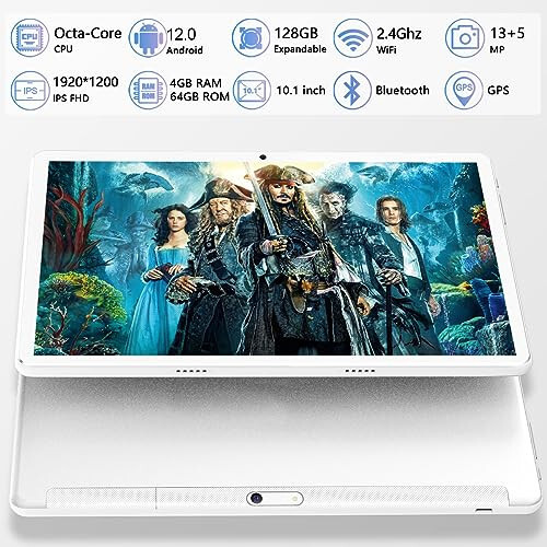 10.1 inch Android 12 Tablet, 2024 Latest Update, Octa-Core Processor, 64GB Storage, Dual 13MP+5MP Camera, WiFi, Bluetooth, GPS, 512GB Expand Support, IPS Full HD Display (Silver) - 5