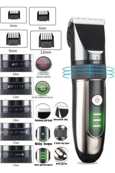 1012 Professional Ceramic Blade Hair Beard Neck Trimmer Barber Choice Usb Rechargeable - 17