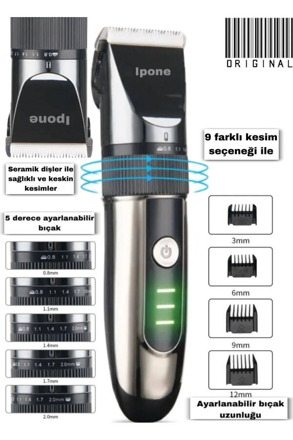 1012 Professional Ceramic Blade Hair Beard Neck Trimmer Barber Choice Usb Rechargeable - 12