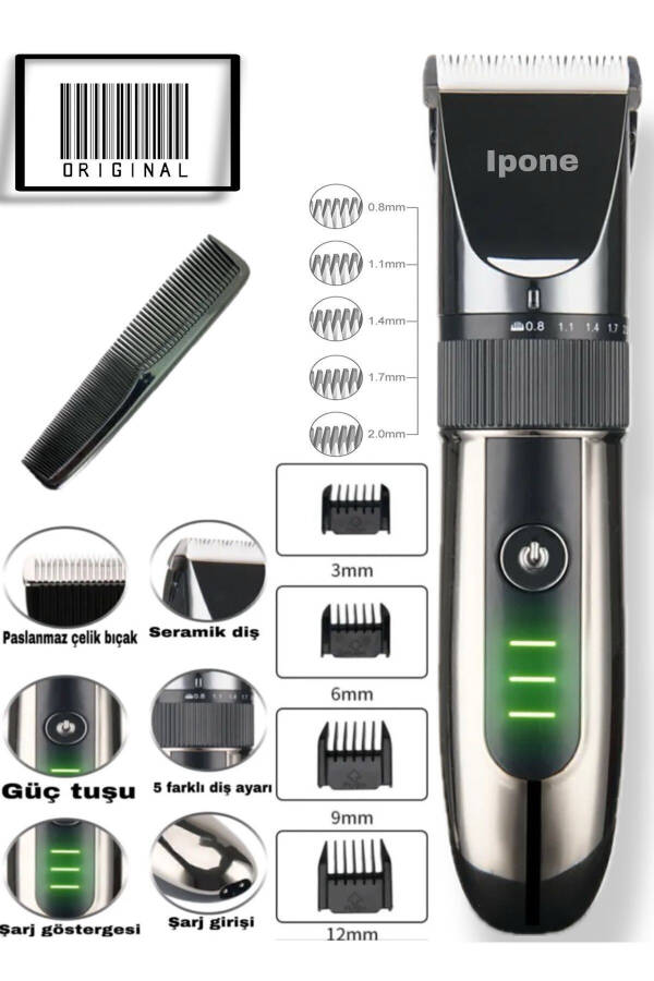 1012 Professional Ceramic Blade Hair Beard Neck Trimmer Barber Choice Usb Rechargeable - 13