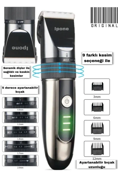 1012 Professional Ceramic Blade Hair Beard Neck Trimmer Barber Choice Usb Rechargeable - 18