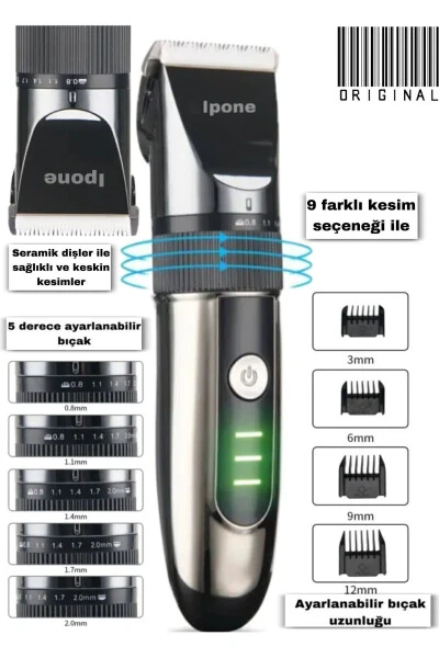 1012 Professional Ceramic Blade Hair Beard Neck Trimmer Barber Choice Usb Rechargeable - IPONE (1)