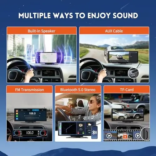 Portable Carplay Screen for Car, 10.26 Inch Wireless Car Play & Android Auto, Upgrade Touchscreen with 4K Dash Cam, Backup Camera/Mirror Link/Voice Control/Bluetooth/GPS/AUX/FM for All Vehicles - 5