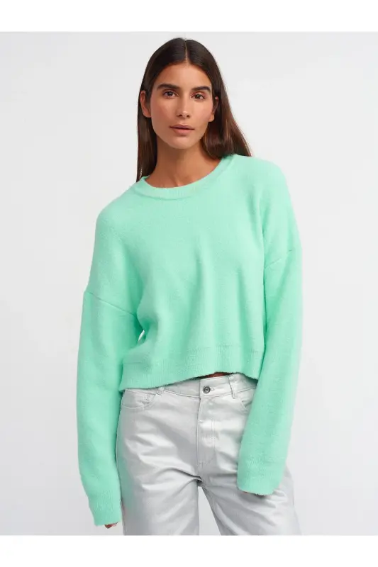 10276 Bisiklet Yaka Kazak-cam Göbeği-Cam Göbeği - DILVIN