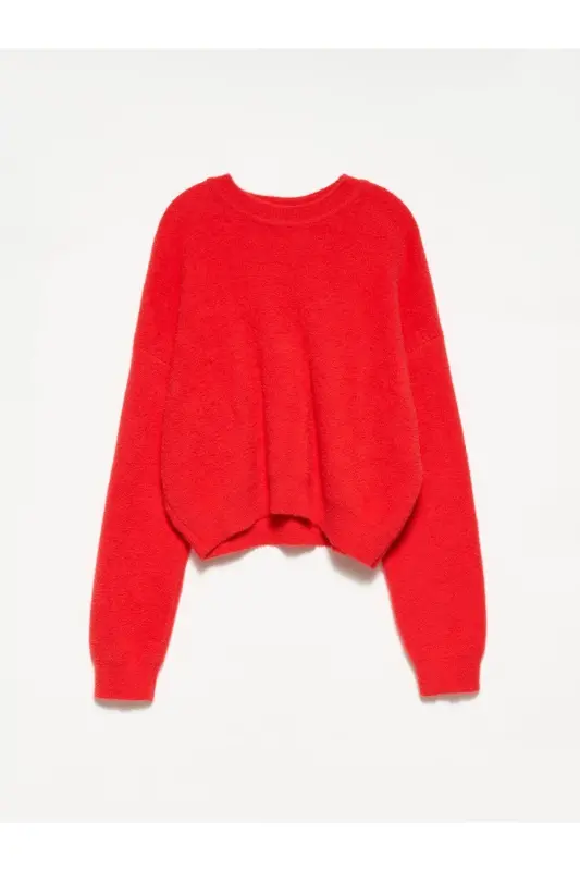 10276 Bisiklet Yaka Kazak-kırmızı-Kırmızı - DILVIN