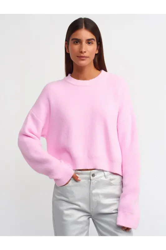 10276 Bisiklet Yaka Kazak-Pembe-Pembe - DILVIN