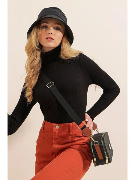 10311 Balıkçı Yaka Triko Kazak - Siyah-Siyah - Modazone (1)