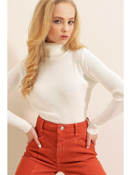 10311 Fisherman Collar Knit Sweater - White - 6