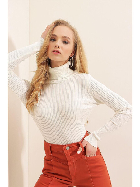 10311 Fisherman Collar Knit Sweater - White - 7