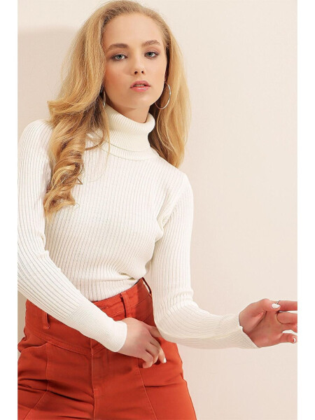 10311 Fisherman Collar Knit Sweater - White - 10