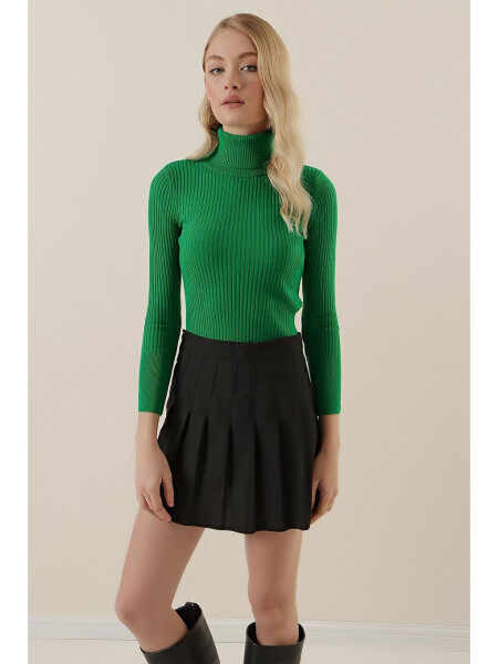 10311 Fisherman Neck Knit Sweater - D.Green - 1