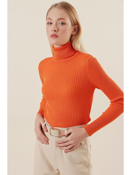 10311 Fisherman Neck Knit Sweater - Orange - 8