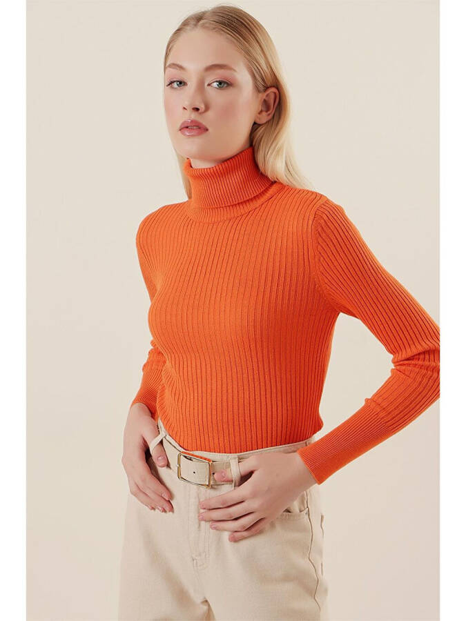 10311 Fisherman Neck Knit Sweater - Orange - 8