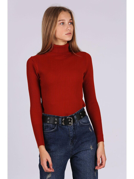 10311 Fisherman Neck Knit Sweater - Terracotta - 2