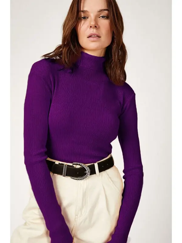 10311 Fisherman's Rib Knit Sweater - Purple-Purple - 1