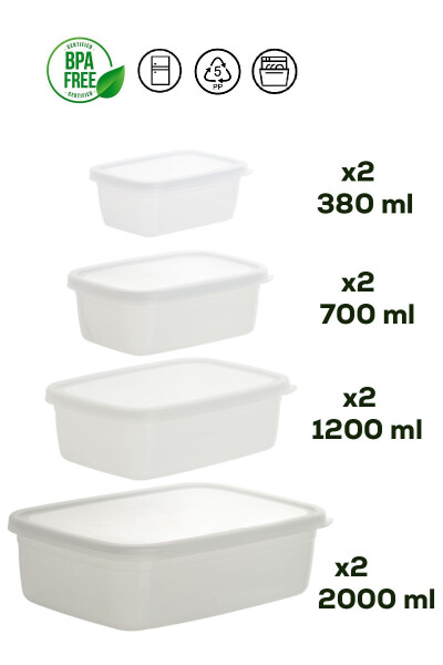 1046 16-Piece Labelled No Frost -25°c Deep Freezer Microwave Food Storage Container Set White - 12