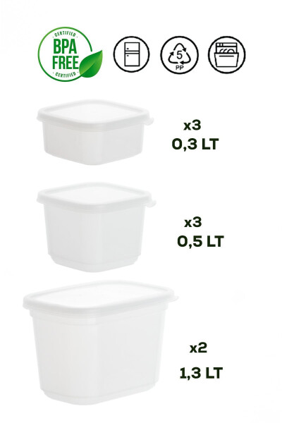 1046 16-Piece Labelled No Frost -25°c Deep Freezer Microwave Food Storage Container Set White - 13