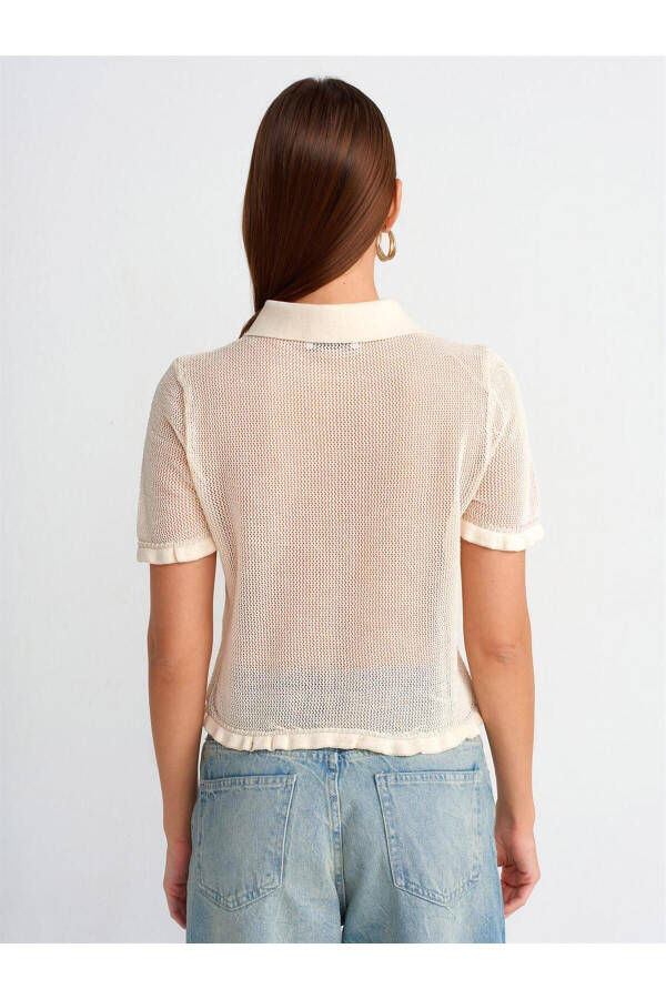 10529 Polo Neck Lace-Up Knit Blouse - Ecru - 3