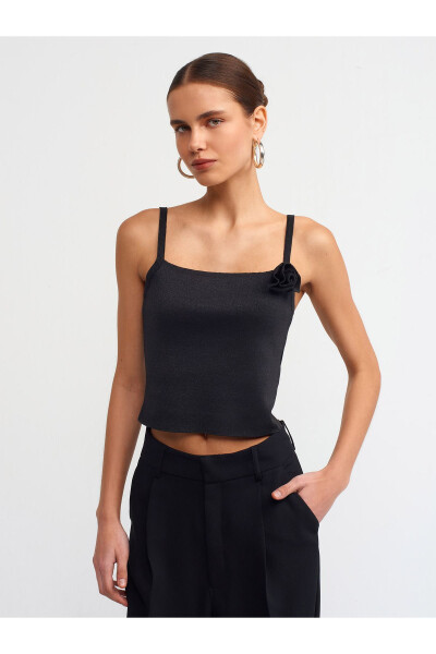 10531 Handcrafted Floral Knitted Tank Top - Black - DILVIN