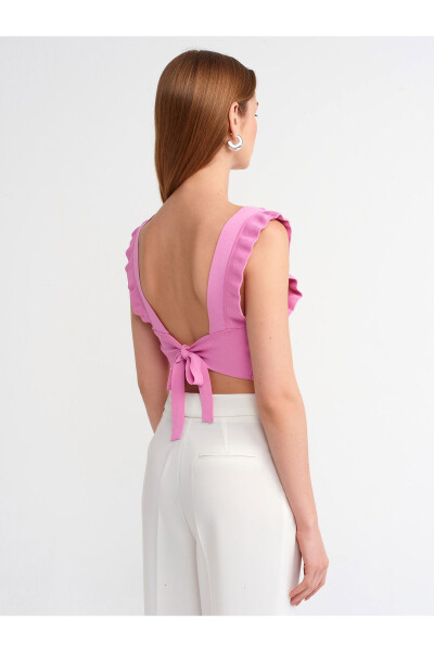 10546 V-Neck Ruffle Knit Crop Top - Pink - DILVIN (1)