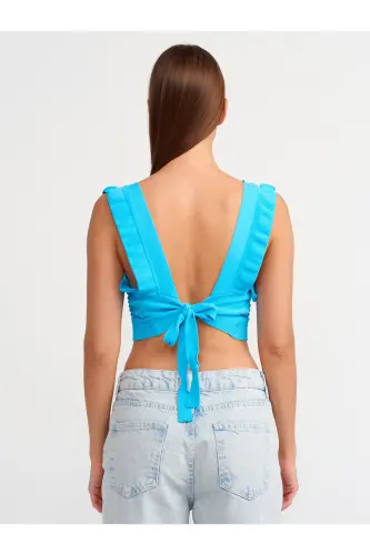 10546 V Yoqali Frilly Triko Crop-Turkuaz-turkuaz - 3