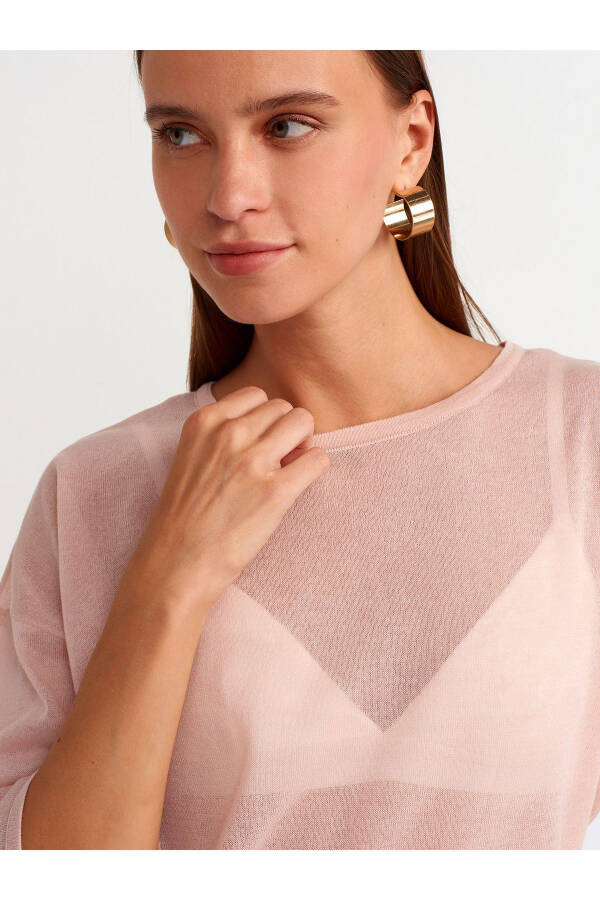 10550 Блузка с велосипедным воротником, короткий рукав, прозрачная - Пудра - 16