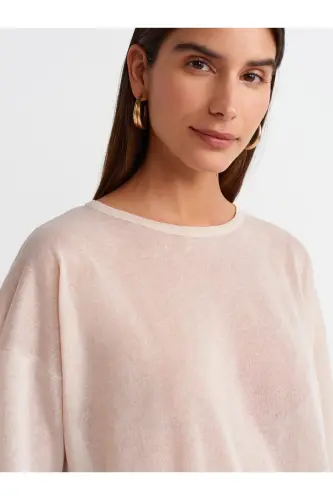10550 Crew Neck Short Sleeve Transparent Blouse-beige-Beige - 4