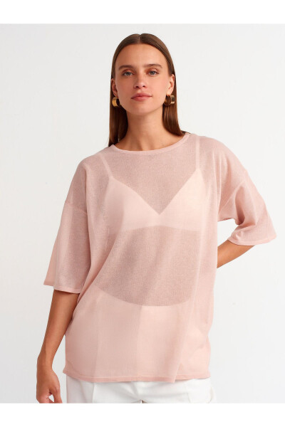 10550 Velosiped Yoqasi Qisqa Yengli Shaffof Bluzka - Pudra - 13