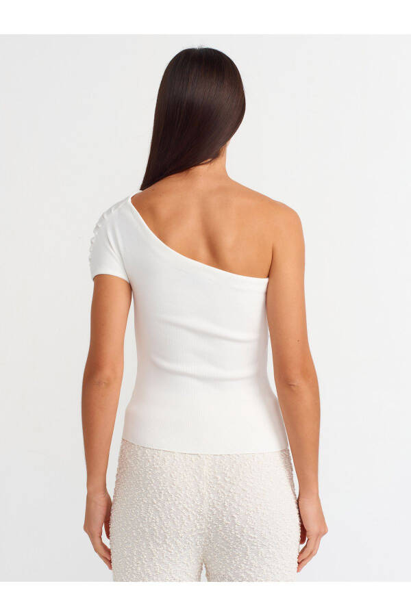 10597 Asymmetric Draped Knit Blouse - Ecru - 2