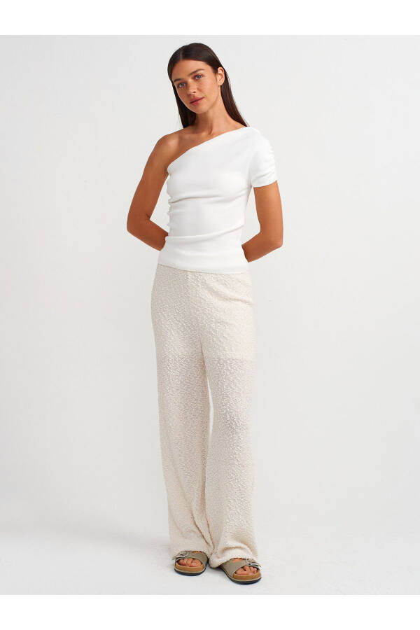 10597 Asymmetric Draped Knit Blouse - Ecru - 3