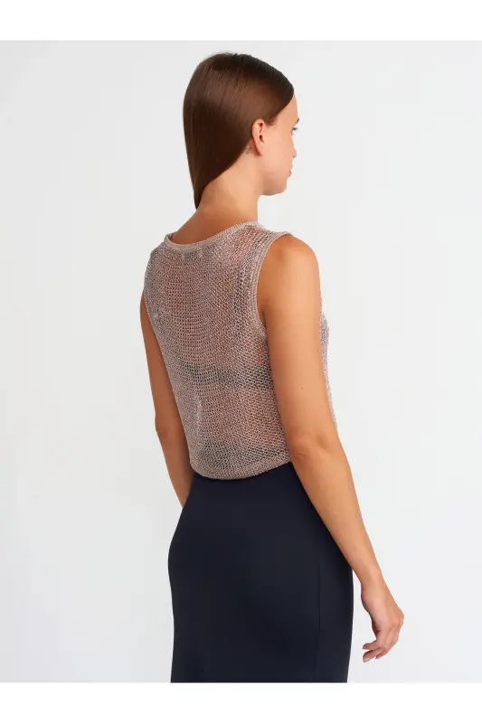 10598 Transparan Parlak Triko Bluz-Pudra-Pudra - 2