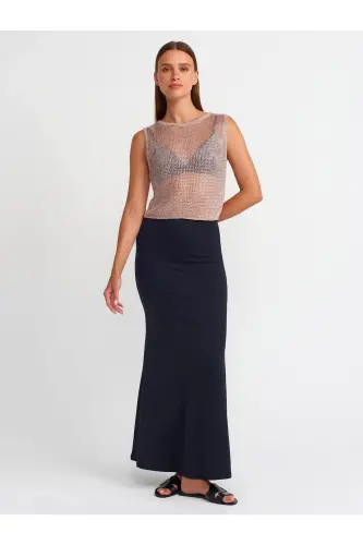 10598 Transparan Parlak Triko Bluz-Pudra-Pudra - 3