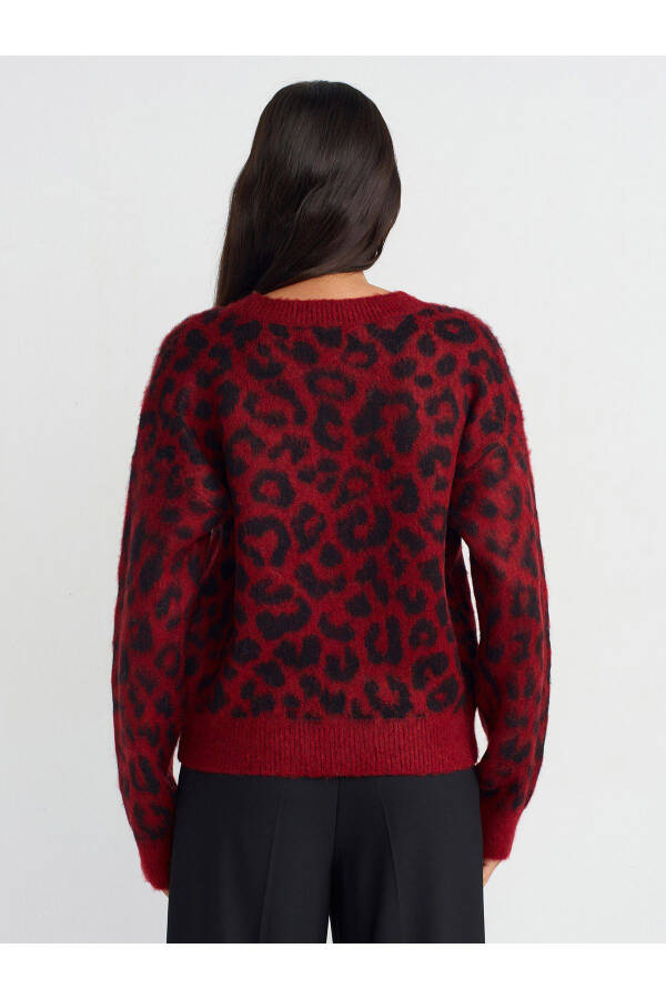 10632 Bike Neck Leopard Mohair Knit Sweater-Burgundy-S - 2