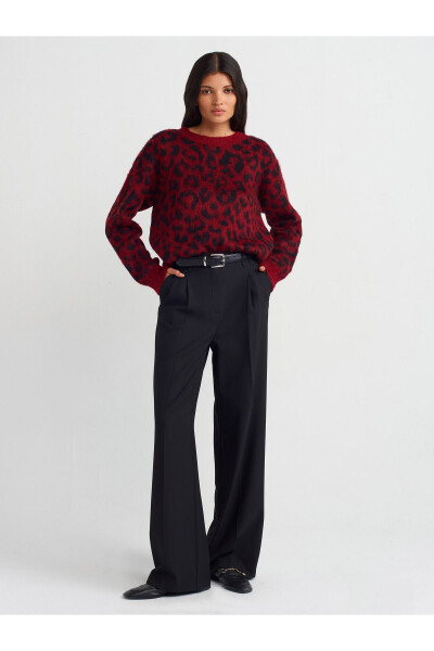 10632 Bike Neck Leopard Mohair Knit Sweater-Burgundy-S - 3