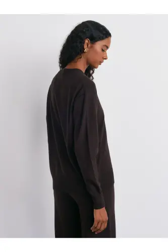 10633 Bisiklet Yaka Yünlü Basic Triko Kazak-Koyu Kahve-Koyu Kahve - DILVIN (1)