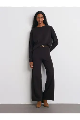 10633 Bisiklet Yaka Yünlü Basic Triko Kazak-Koyu Kahve-Koyu Kahve - 5