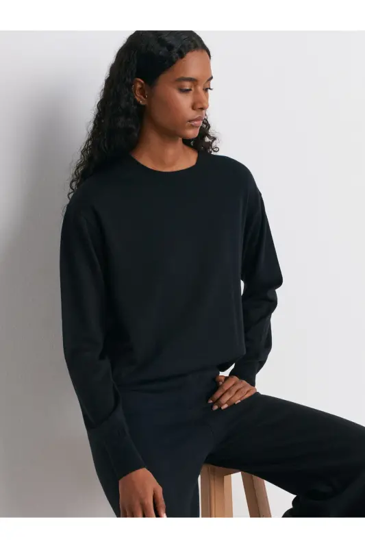 10633 Bisiklet Yaka Yünlü Basic Triko Kazak-Siyah-Siyah - 1