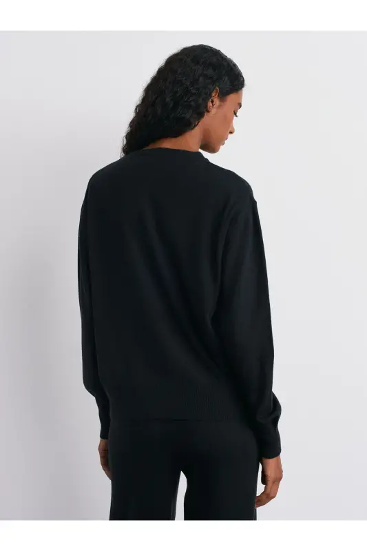 10633 Bisiklet Yaka Yünlü Basic Triko Kazak-Siyah-Siyah - 2