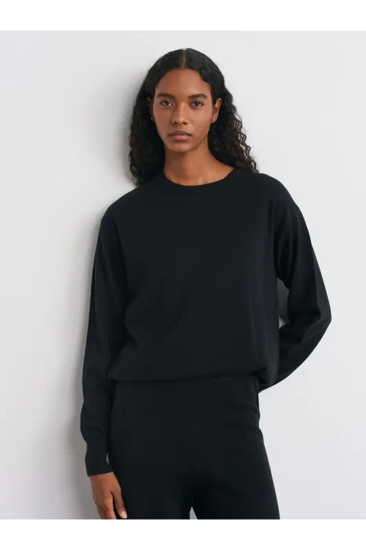 10633 Bisiklet Yaka Yünlü Basic Triko Kazak-Siyah-Siyah - 3