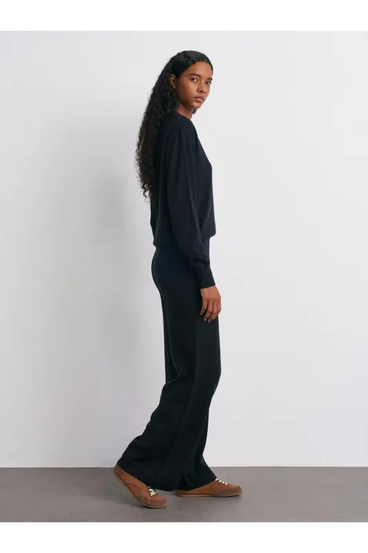 10633 Bisiklet Yaka Yünlü Basic Triko Kazak-Siyah-Siyah - 5