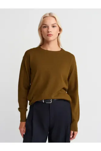 10633 Bisiklet Yaka Yünlü Basic Triko Kazak-Yağ Yeşil-Yağ Yeşil 