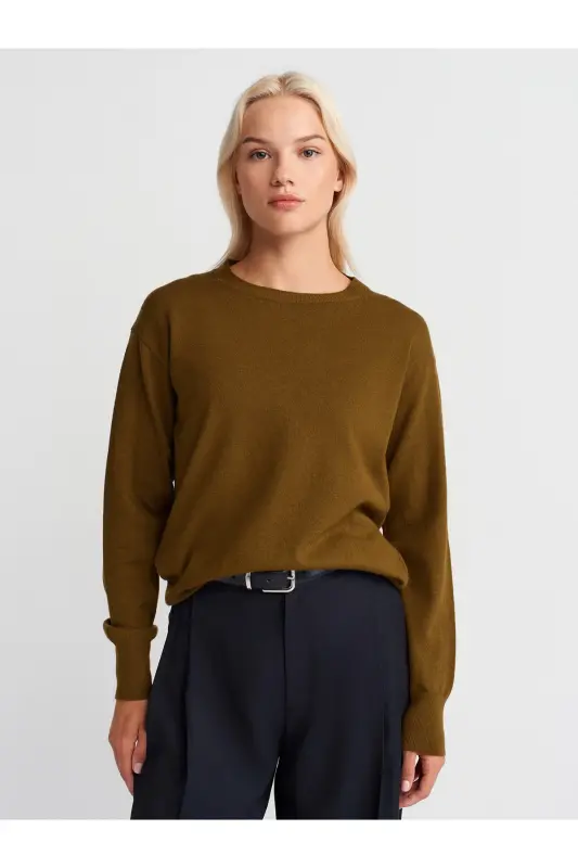 10633 Bisiklet Yaka Yünlü Basic Triko Kazak-Yağ Yeşil-Yağ Yeşil - 1